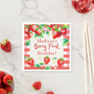 Berry First Birthday – Strawberry 1st Girl Party Napkins
