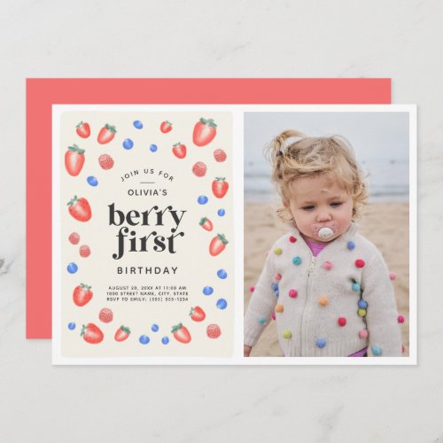 Berry First Birthday Strawberry Birthday  Invitati Invitation
