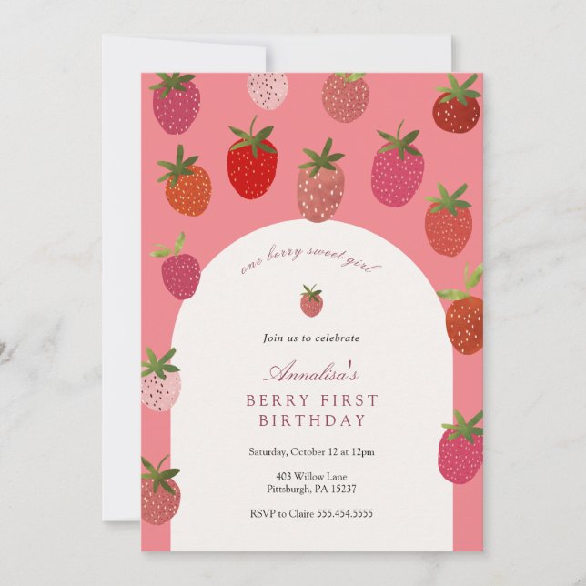 Berry First Birthday Strawberry Birthday Invitation (Front)