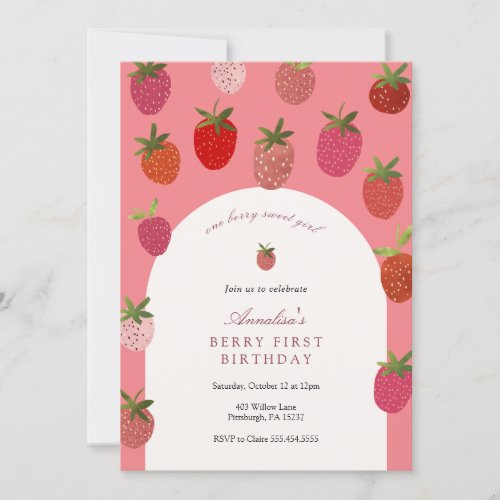 Berry First Birthday Strawberry Birthday Invitation