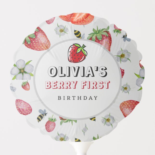 Berry First Birthday Strawberry Birthday Party Balloon (Front)
