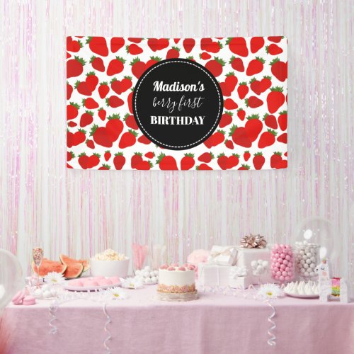 Berry First Birthday Strawberry Birthday Party Banner