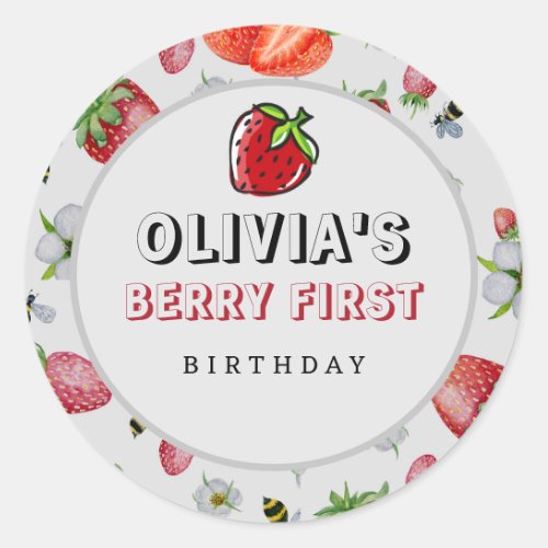 Berry First Birthday Strawberry Birthday Party Classic Round Sticker