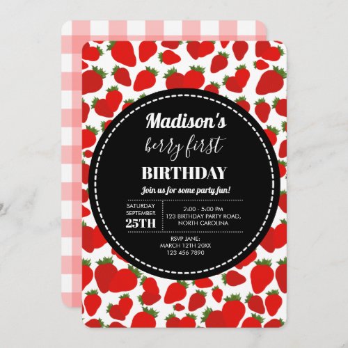 Berry First Birthday Strawberry Birthday Party Inv Invitation
