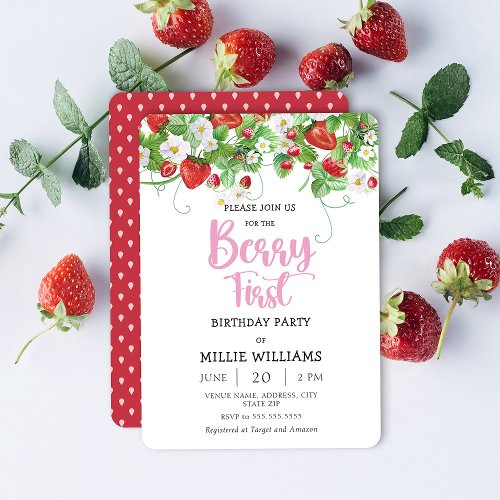 Berry First Birthday  Strawberry Birthday Party Invitation