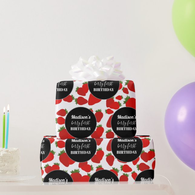 Berry First Birthday Strawberry Birthday Party  Wrapping Paper (Party Gifts)