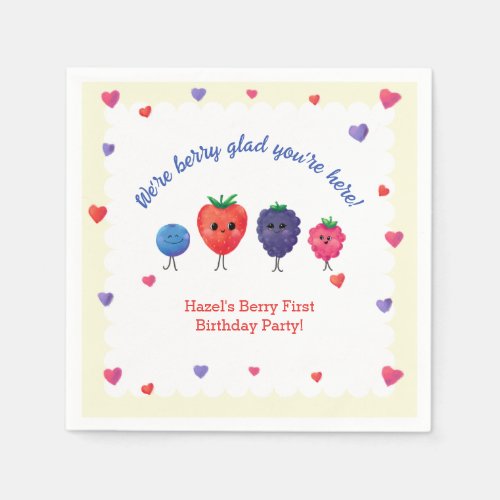 Berry First Birthday Strawberry Blueberry  More Napkins