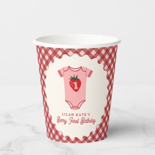 Berry First Birthday Strawberry Bodysuit Paper Cups