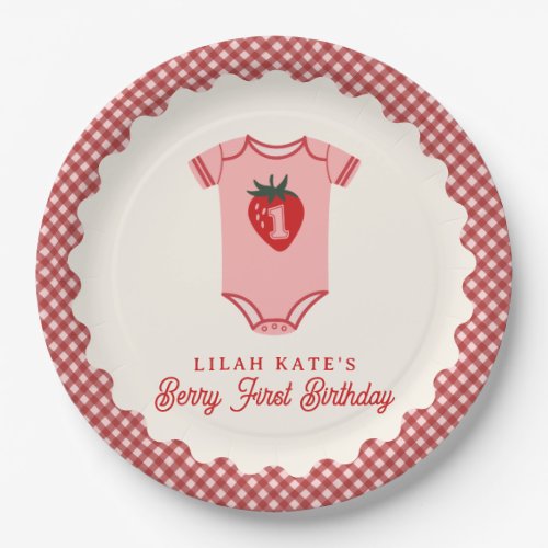 Berry First Birthday Strawberry Bodysuit Paper Plates