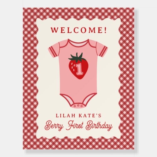 Berry First Birthday Strawberry Bodysuit Welcome Foam Board