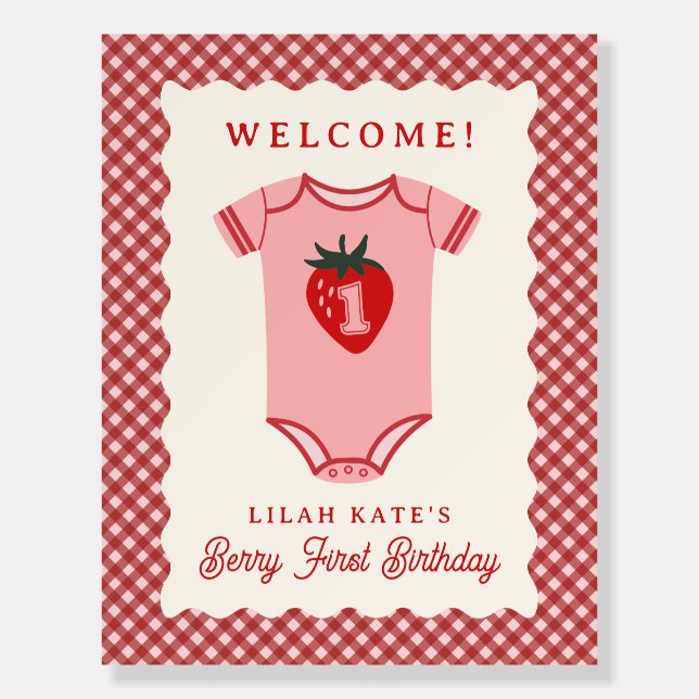 Berry First Birthday Strawberry Bodysuit Welcome Foam Board (Front)