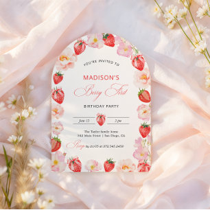 Berry First Birthday Strawberry Bow 1st Birthday Invitation