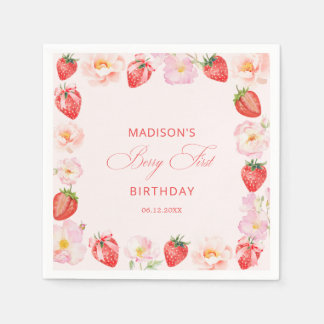 Berry First Birthday Strawberry Bow  Napkins