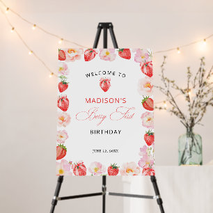 Berry First Birthday Strawberry Bow Welcome Foam Board