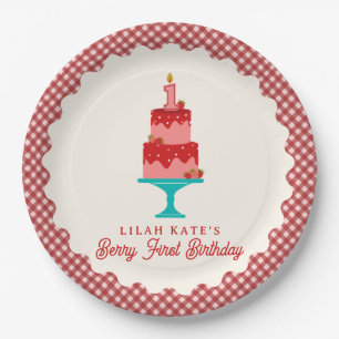 Berry First Birthday Strawberry Cake Paper Plates