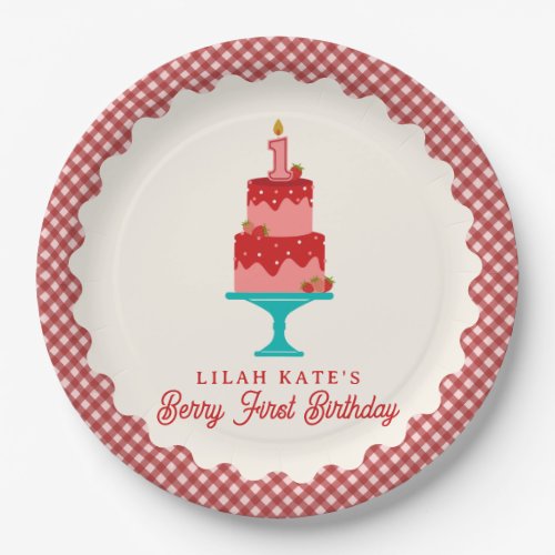 Berry First Birthday Strawberry Cake Paper Plates