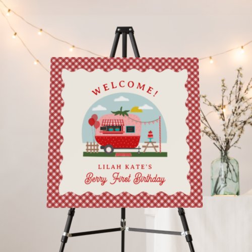 Berry First Birthday Strawberry Camper Welcome Foam Board