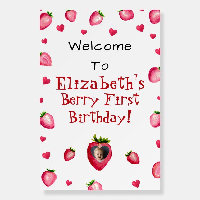 Berry First Birthday Strawberry Custom Photo 1st  Foam Board (Front)