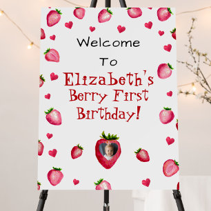 Berry First Birthday Strawberry Custom Photo 1st Foam Board