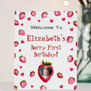 Berry First Birthday Strawberry Custom Photo  Foam Board