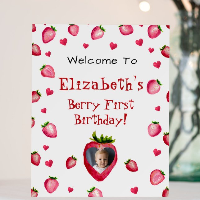 Berry First Birthday Strawberry Custom Photo  Foam Board (Creator Uploaded)