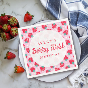 Berry First Birthday Strawberry Daisy Napkins
