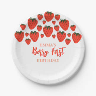 Berry First Birthday Strawberry Design Paper Plates