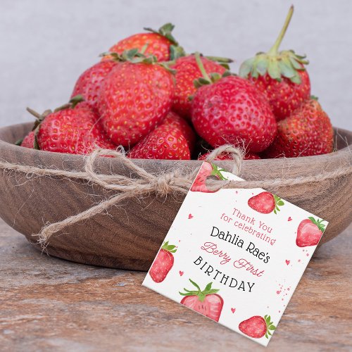 Berry First Birthday Strawberry Favor Tags