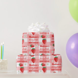 Berry First Birthday Strawberry First 1st Name Wrapping Paper