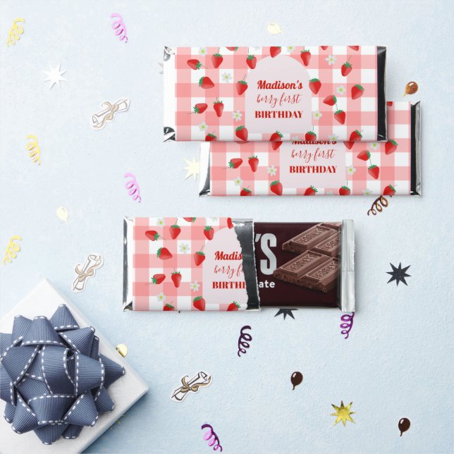 Berry First Birthday Strawberry First 1st Welcome Hershey Bar Favors (Front)