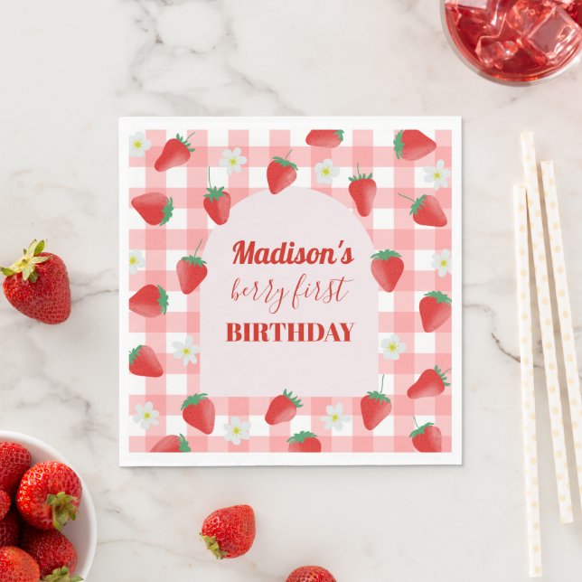 Berry First Birthday Strawberry First 1st Welcome Napkins (Insitu)