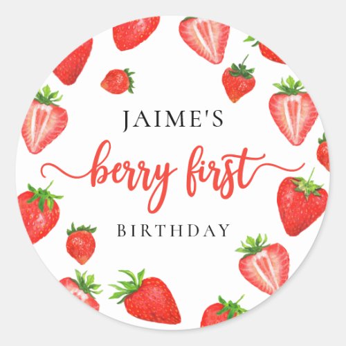 Berry First Birthday Strawberry First Birthday Classic Round Sticker