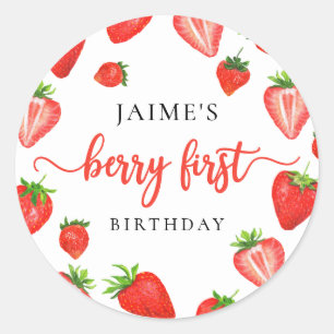 Berry First Birthday Strawberry First Birthday Classic Round Sticker