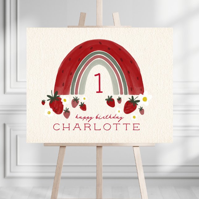 Berry First Birthday Strawberry Floral Rainbow Foam Board (Creator Uploaded)