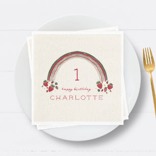 Berry First Birthday Strawberry Floral Rainbow Napkins