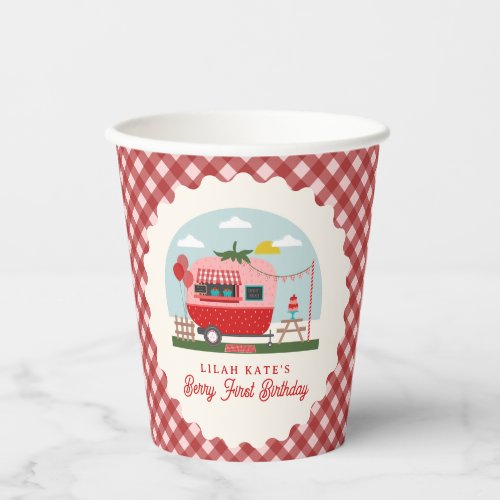 Berry First Birthday Strawberry Gingham Camper Paper Cups
