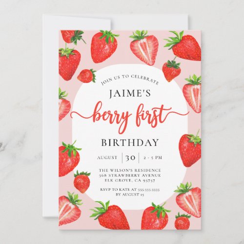 Berry First Birthday Strawberry Girl 1st Birthday Invitation