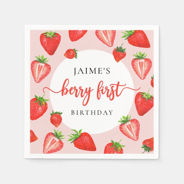 Berry First Birthday Strawberry Girl 1st Birthday Napkins (Front)