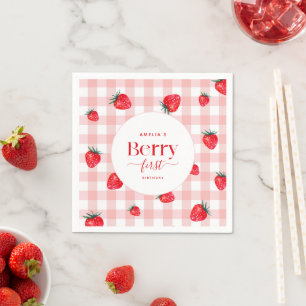 Berry First Birthday Strawberry Girl Napkins