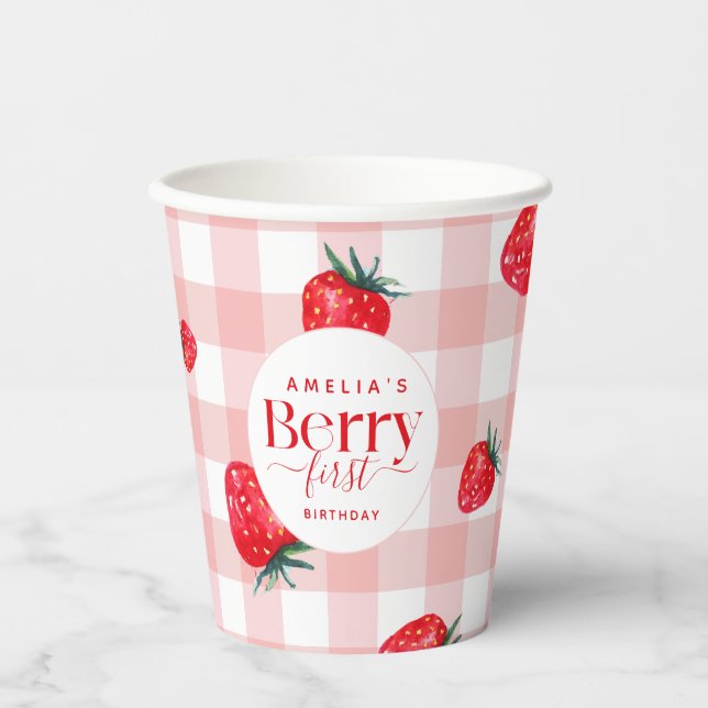 Berry First Birthday Strawberry Girl Paper Cups (Front)