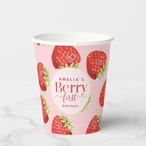 Berry First Birthday Strawberry Girl Paper Cups