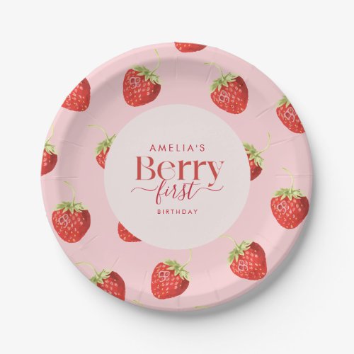 Berry First Birthday Strawberry Girl Paper Plates