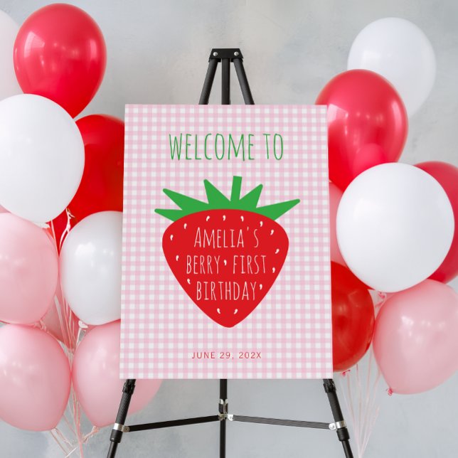 Berry First Birthday Strawberry Girl Pink Welcome Foam Board (Creator Uploaded)