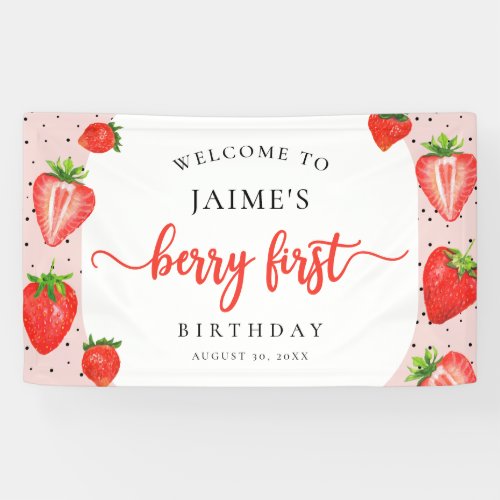 Berry First Birthday Strawberry Girl Welcome Banner