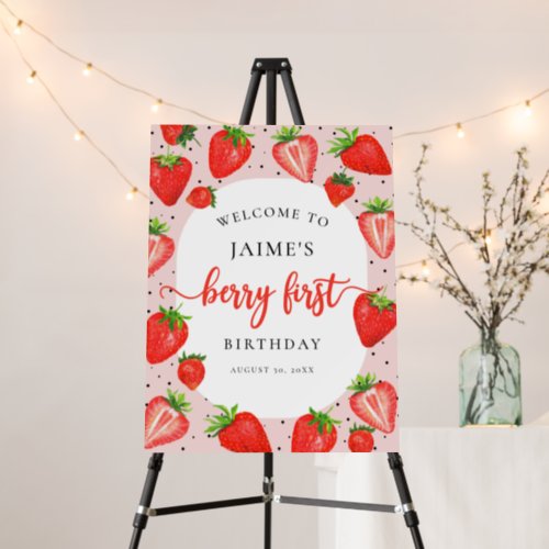 Berry First Birthday Strawberry Girl Welcome Sign