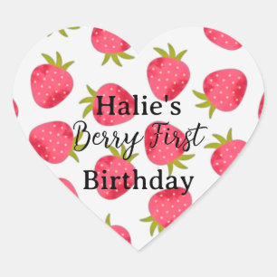 Berry first birthday strawberry heart sticker