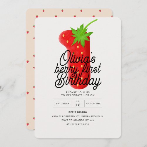 Berry First Birthday Strawberry  Invitation