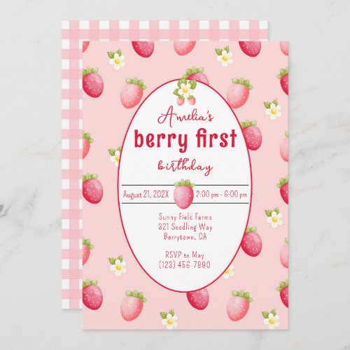 Berry First Birthday Strawberry Invitation