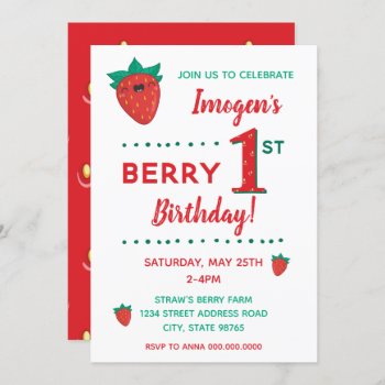Berry First Birthday Strawberry Invitation by LaurEvansDesign at Zazzle