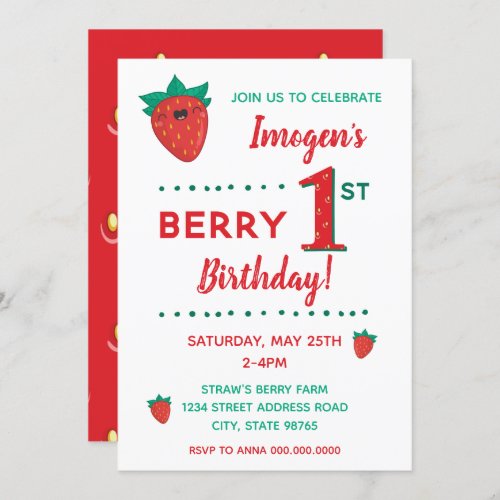 Berry First Birthday Strawberry Invitation